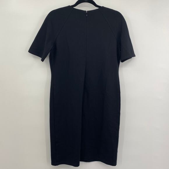 Chicos Dress Black Dress Lace Up Front Zip Up Back Midi Short Sleeve Womens 6 - Picture 3 of 10